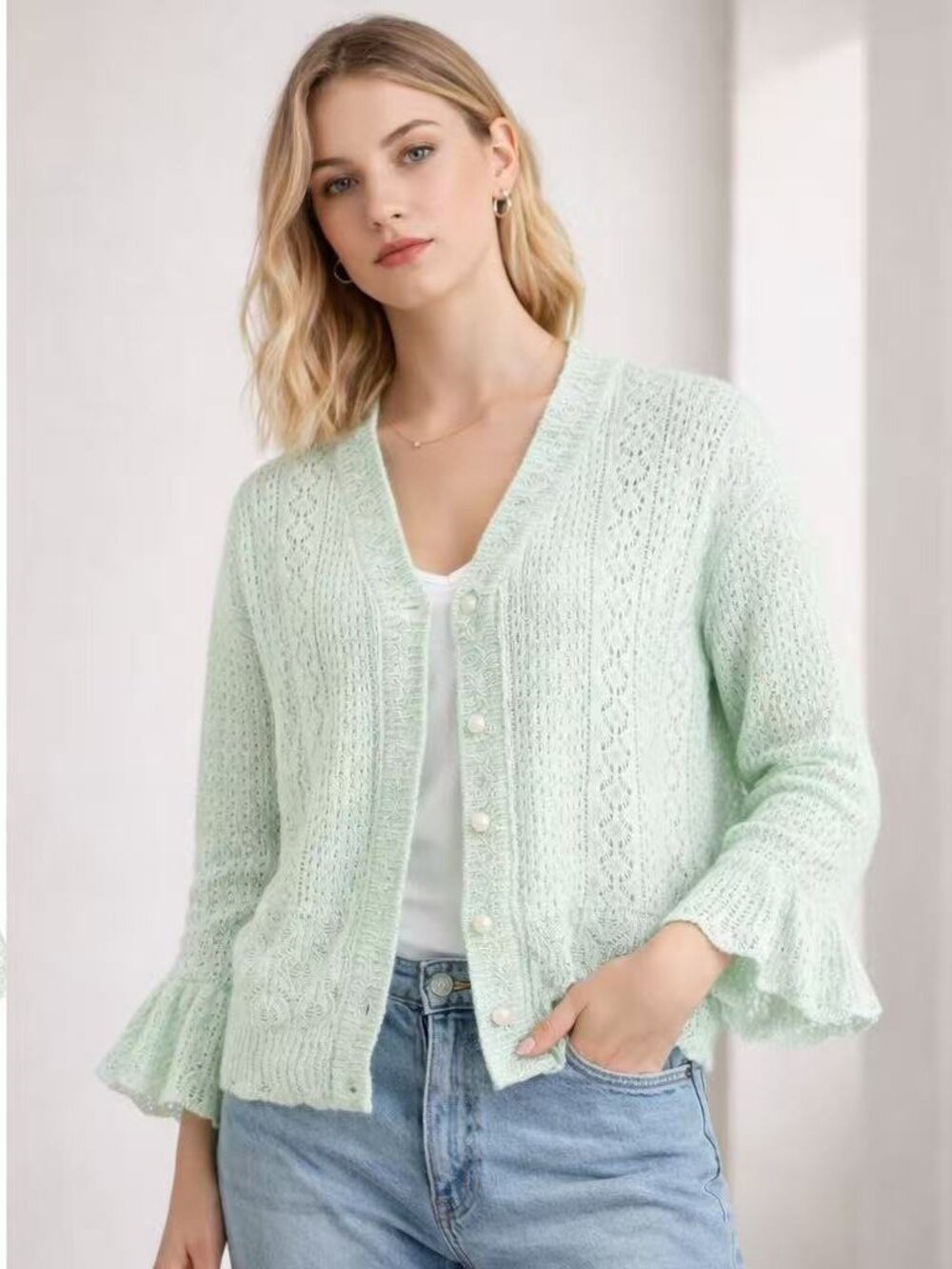 Mint Green Lace Knit Cardigan (Size M) – NWT
